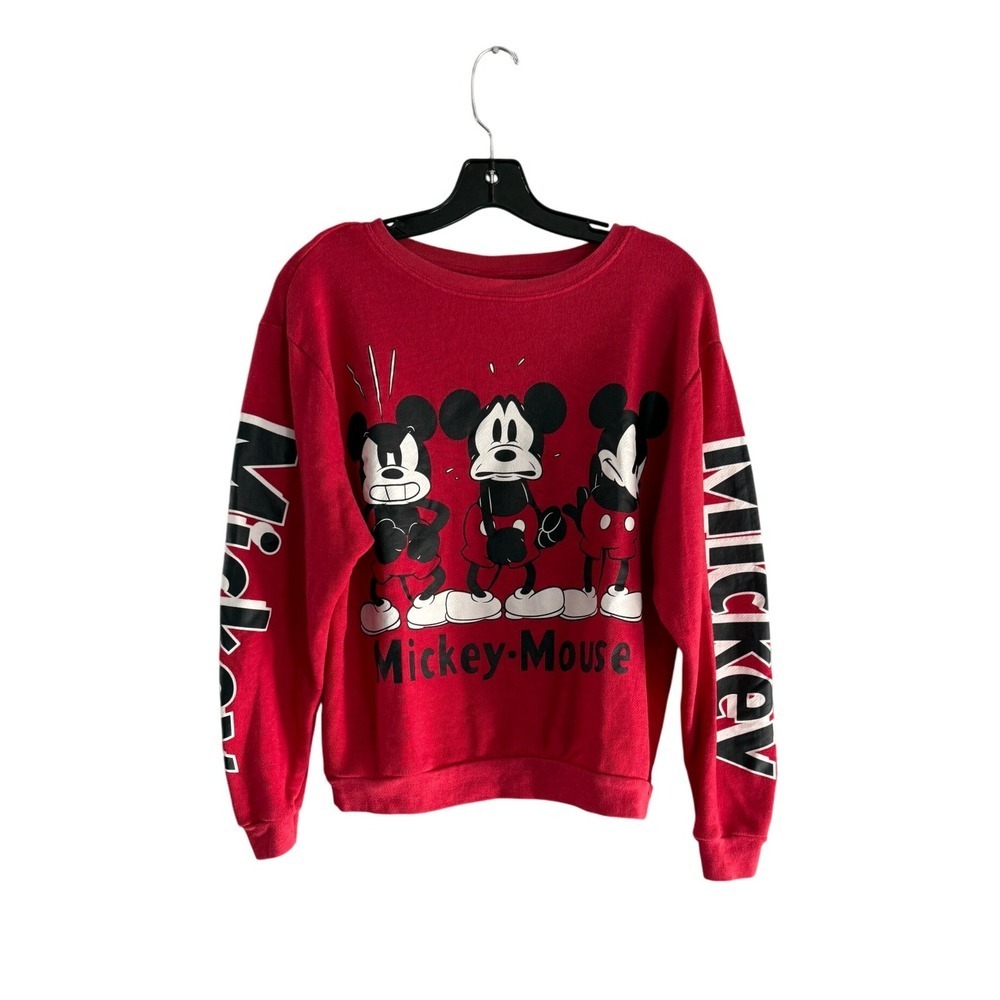 Disney Mickey Mouse Red Sweatshirt Long Sleeve Graphic Print Crewneck - size M